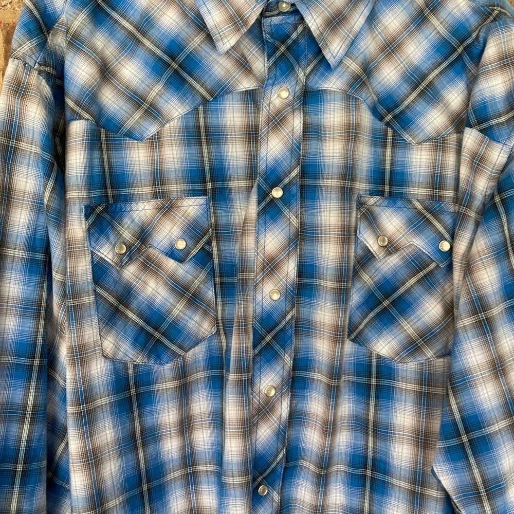 WRANGLER WESTERN LONG SLEEVE PLAID Blue MEN SIZE XXXL 3XL Pearl Snap Cowboy - Picture 6 of 13